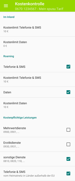 Screenshot App Kostenkontrolle